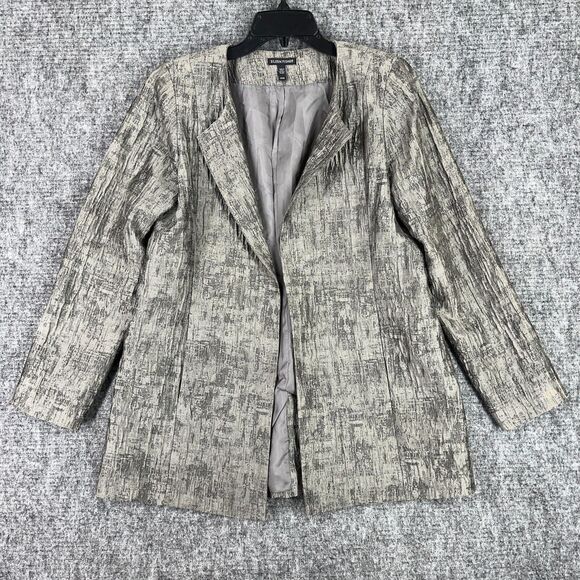Eileen Fisher Jacket Womens M Gray Silk Blend Open Should Pad Business Formal - Picture 1 of 11